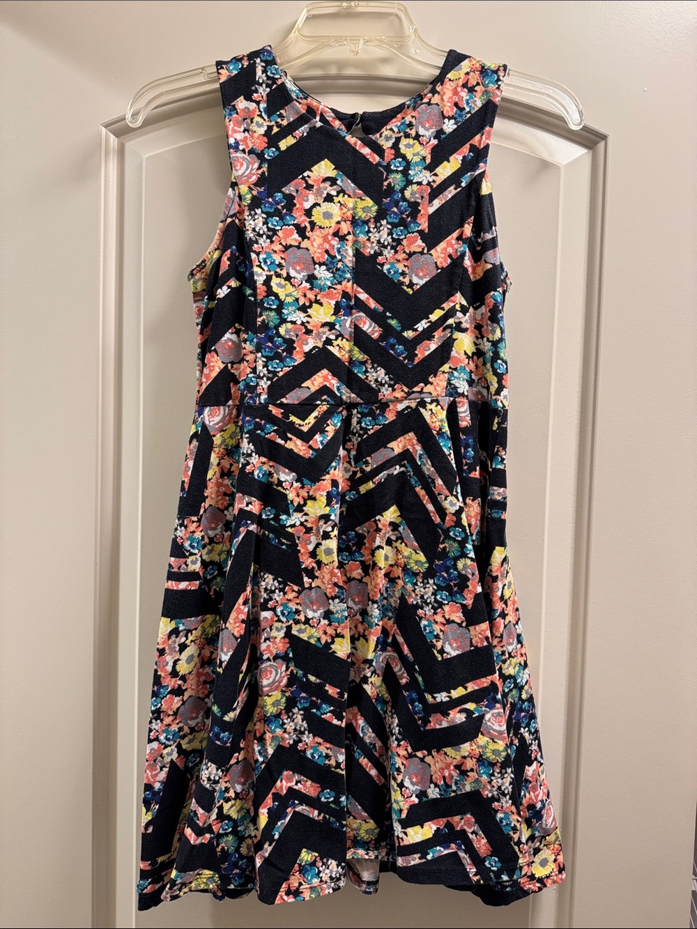 Floral Chevron A-Line Dress